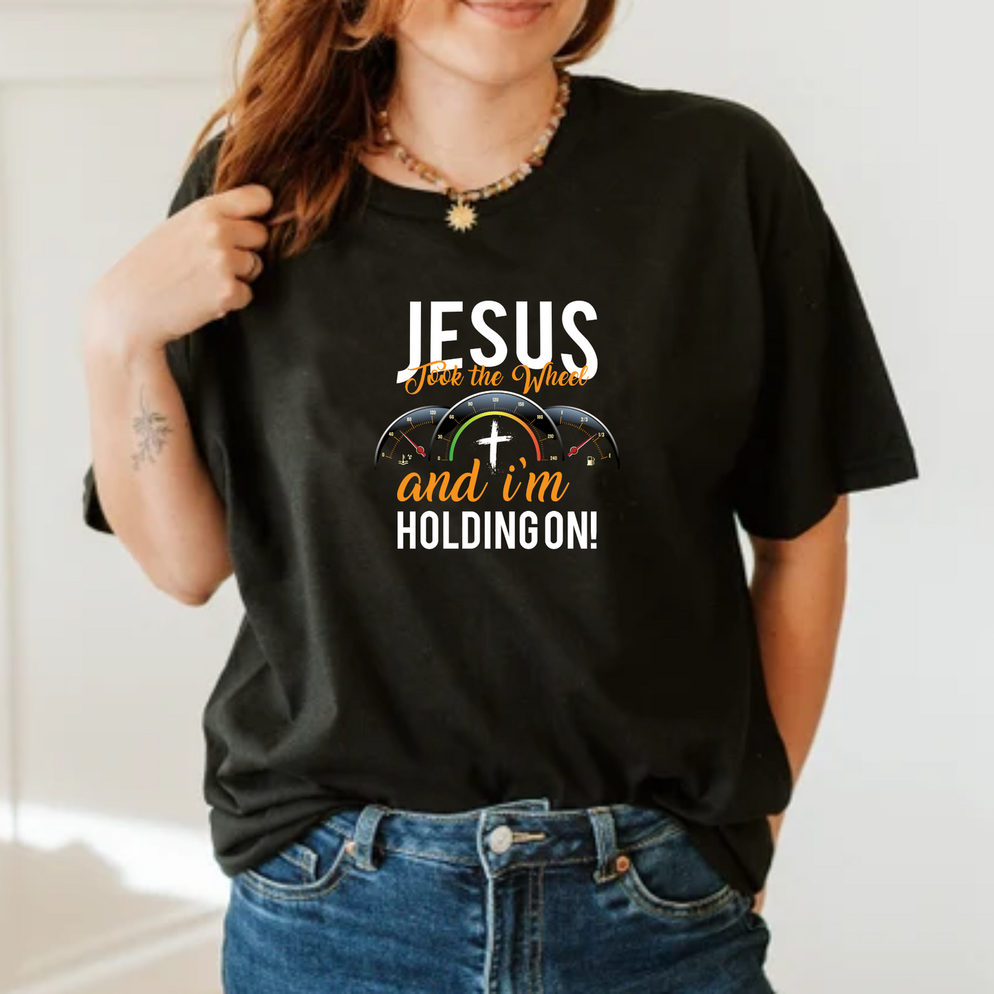 Jesus Takes the Wheel and I’m Holding On Unisex T-shirt