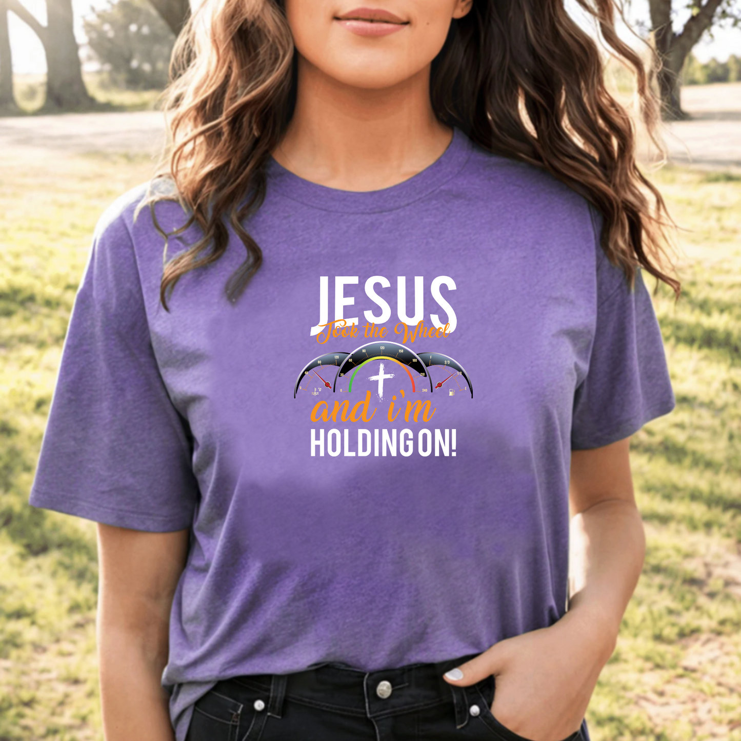 Jesus Takes the Wheel and I’m Holding On Unisex T-shirt